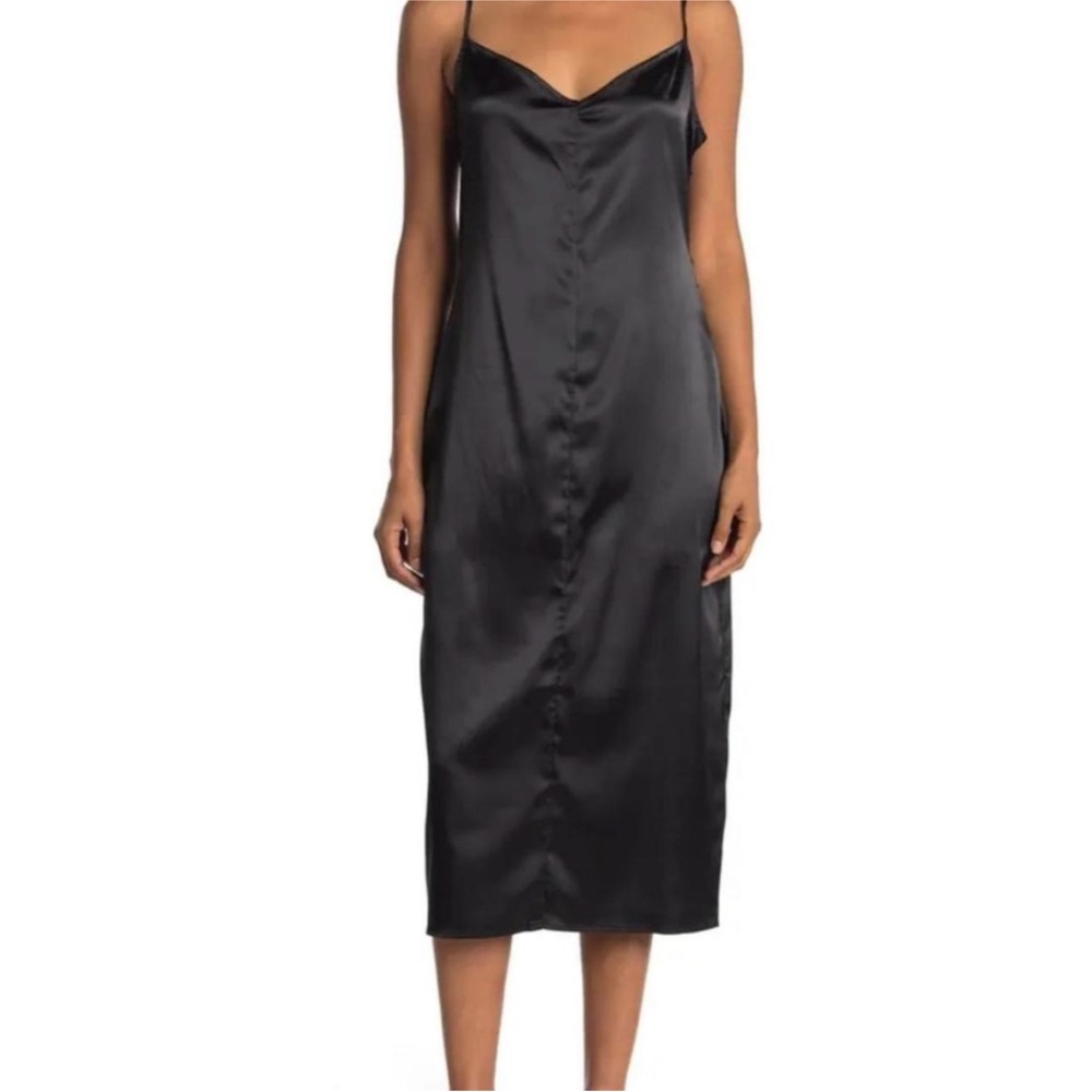 NWT AFRM Nordstrom Katica Satin Slip Dress Womens Medium Black Noir Midi
